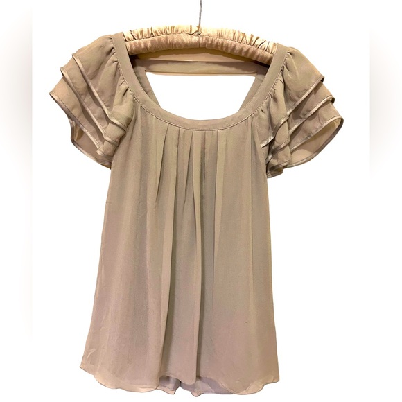Elena Solano Tops - 100% Silk Elena Solano Woman's sz. Large Light Gray Layered Ruffled Sleeve Bouse